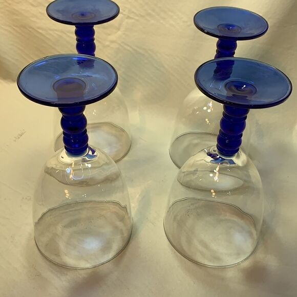 Cobalt Blue Stemware Glasses 14 Ounces Each Set Of Four Clear Bar Cocktails - Picture 4 of 6